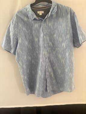 Sun + Stone Men's 2XL Short Sleeve Button Up Shirt Blue Ikat Print Chest Pocket